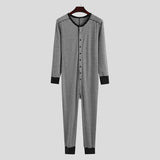 Men's Striped Pajamas O-Neck Long Sleeve Romper Home