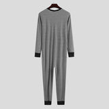 Men's Striped Pajamas O-Neck Long Sleeve Romper Home