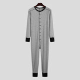 Men's Striped Pajamas O-Neck Long Sleeve Romper Home