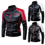 Men's Winter Pu Jacket Motorcycle Waterproof Cool Contrast