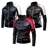 Men's Winter Pu Jacket Motorcycle Waterproof Cool Contrast