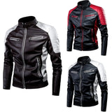 Men's Winter Pu Jacket Motorcycle Waterproof Cool Contrast