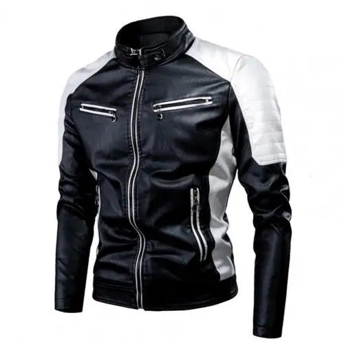 Men's Winter Pu Jacket Motorcycle Waterproof Cool Contrast