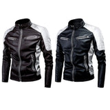 Men's Winter Pu Jacket Motorcycle Waterproof Cool Contrast