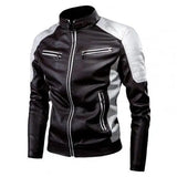 Men's Winter Pu Jacket Motorcycle Waterproof Cool Contrast