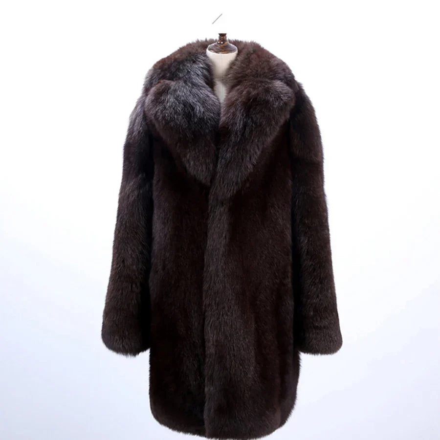Men's fur coats mimic fox long trench coats