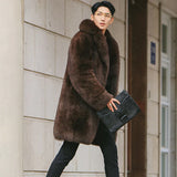 Men's fur coats mimic fox long trench coats
