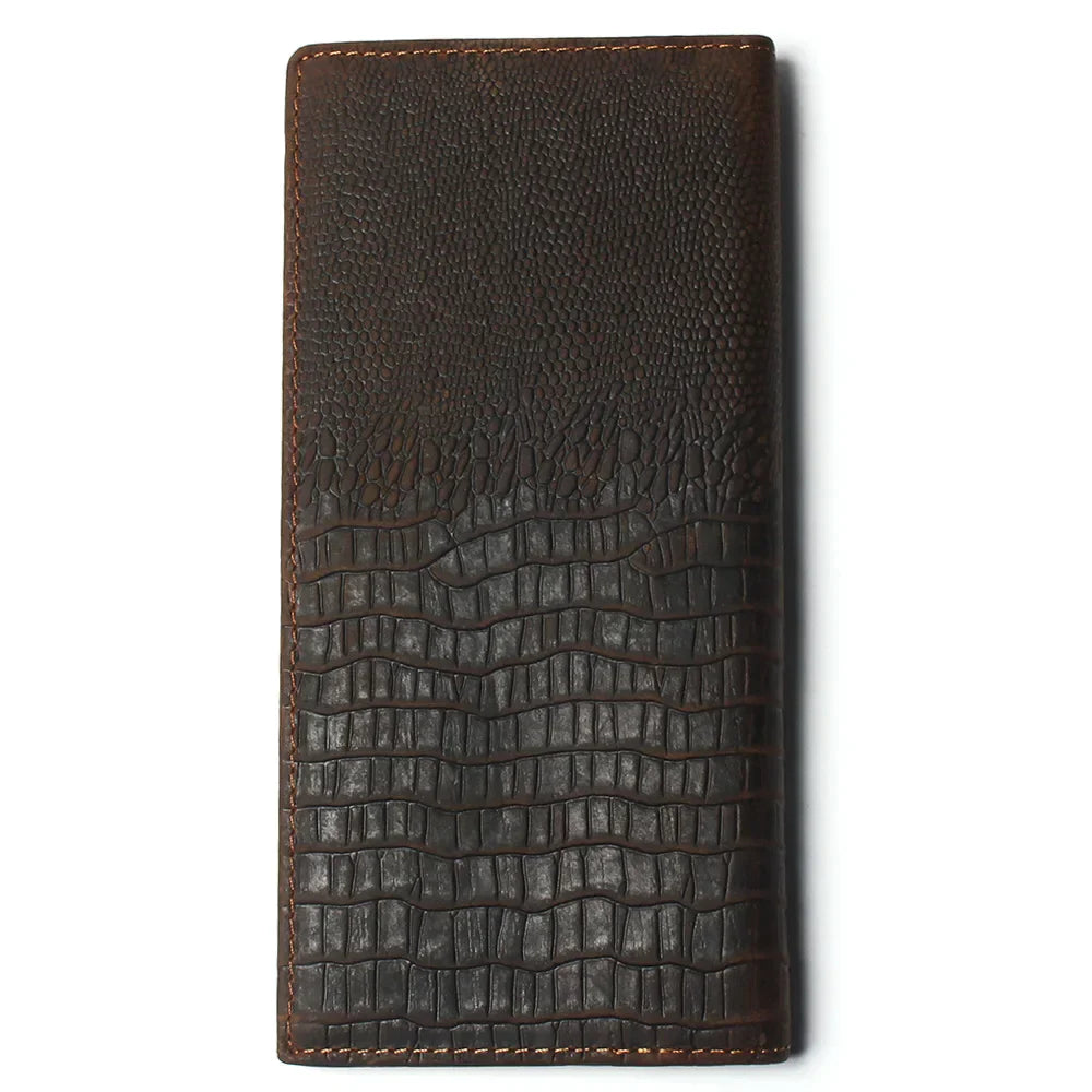 Mens Crocodile Head Pattern Wallet Crazy Horse 100% Genuine Leather Purse Top Grade Soft Long Branded Coin For Men