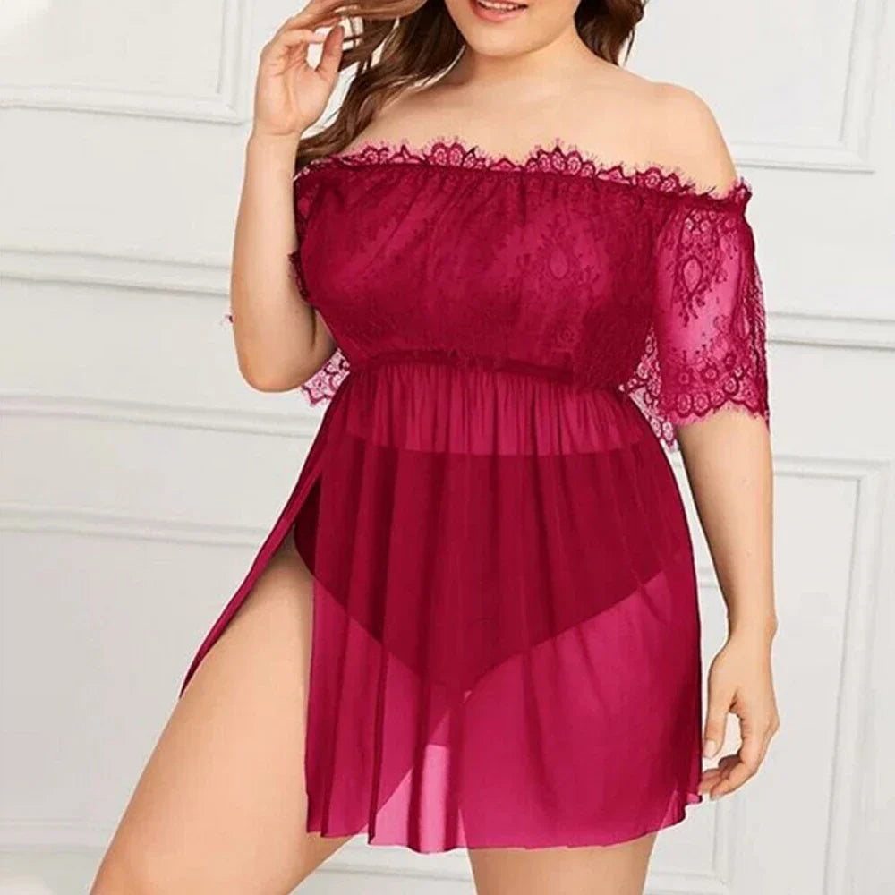 Mesh Hollow Plus Size Sexy Smock Dress For