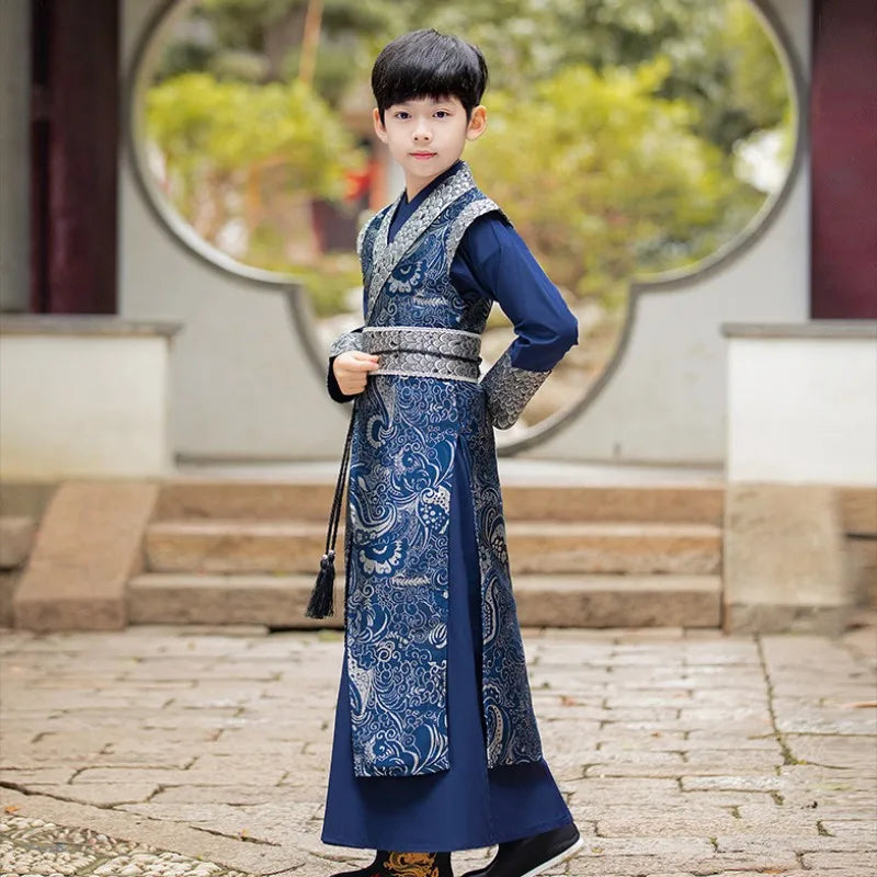 Middle Litteraged Childrens Spring Costume Brocade Satin Surface