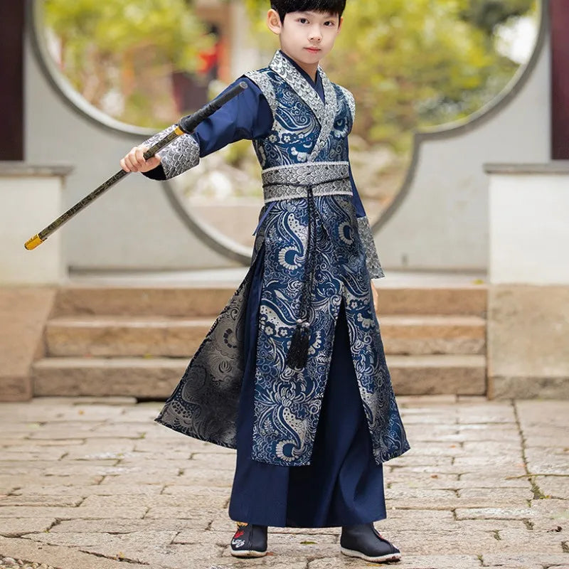 Middle Litteraged Childrens Spring Costume Brocade Satin Surface