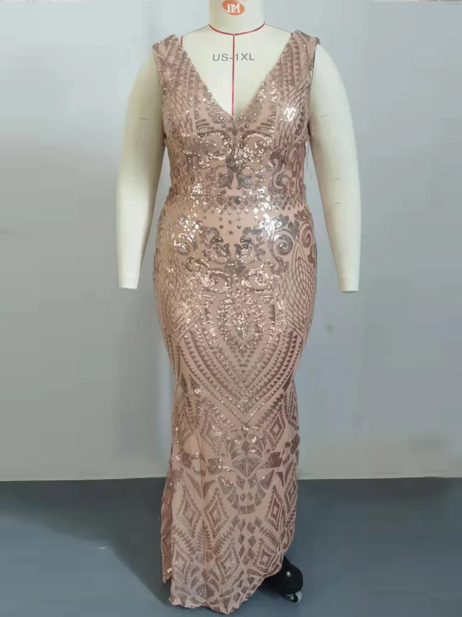 Missord Gold Sequin Plus Size Wedding Party Dress