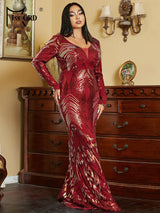 Missord Wine Sequin Plus Size Evening Dress Elegant