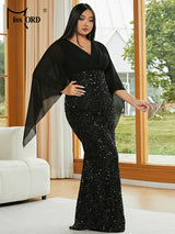 Missord Women Black Plus Size Evening Dress Elegant