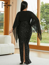 Missord Women Black Plus Size Evening Dress Elegant