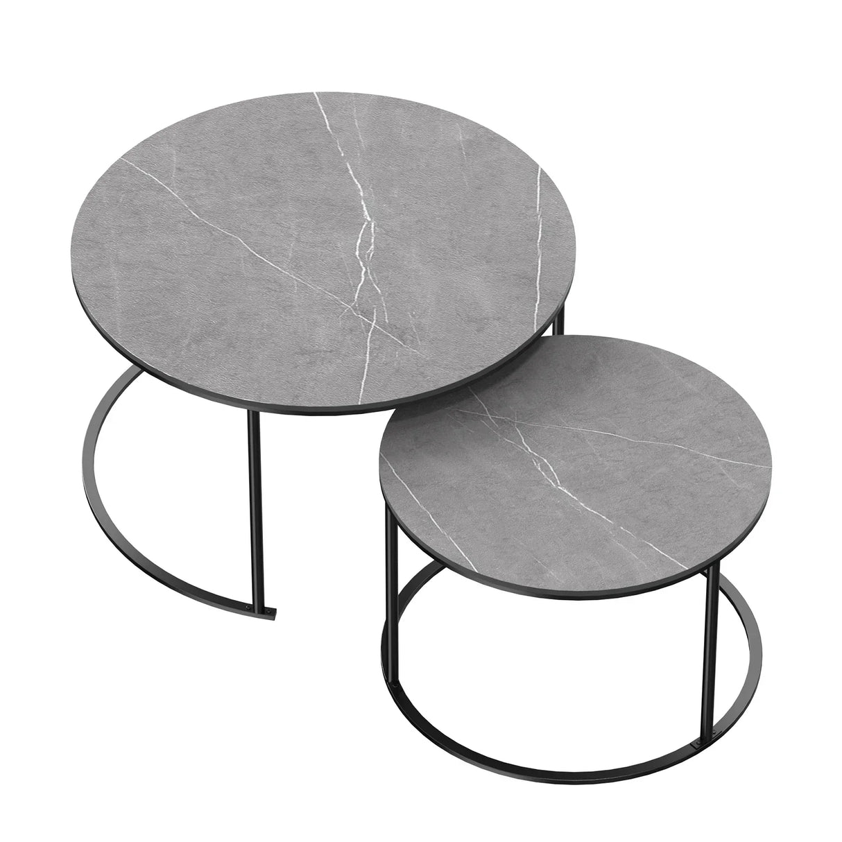 Modern Nesting Round Grey Marble Top Coffee Table Set Sintered Stone Table Metal Legs Home Furniture