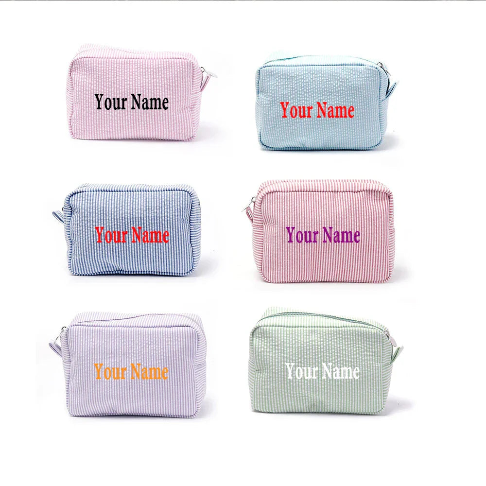 Monogrammed Embroidered Name Cosmetic Bag Personalized Makeup Case Bridesmaid Wedding Birthday Graduation Gift Travel Toiletry