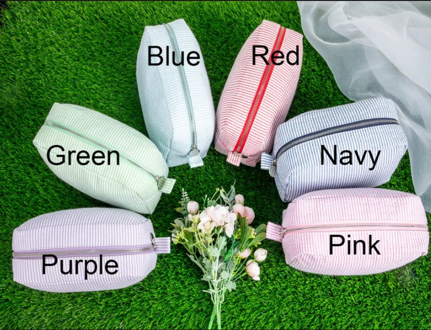 Monogrammed Embroidered Name Cosmetic Bag Personalized Makeup Case Bridesmaid Wedding Birthday Graduation Gift Travel Toiletry