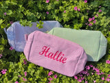 Monogrammed Embroidered Name Cosmetic Bag Personalized Makeup Case Bridesmaid Wedding Birthday Graduation Gift Travel Toiletry