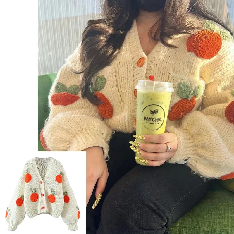 MosiMolly Cardigan Women Sweater Handmade Flower Sweater Cardigan