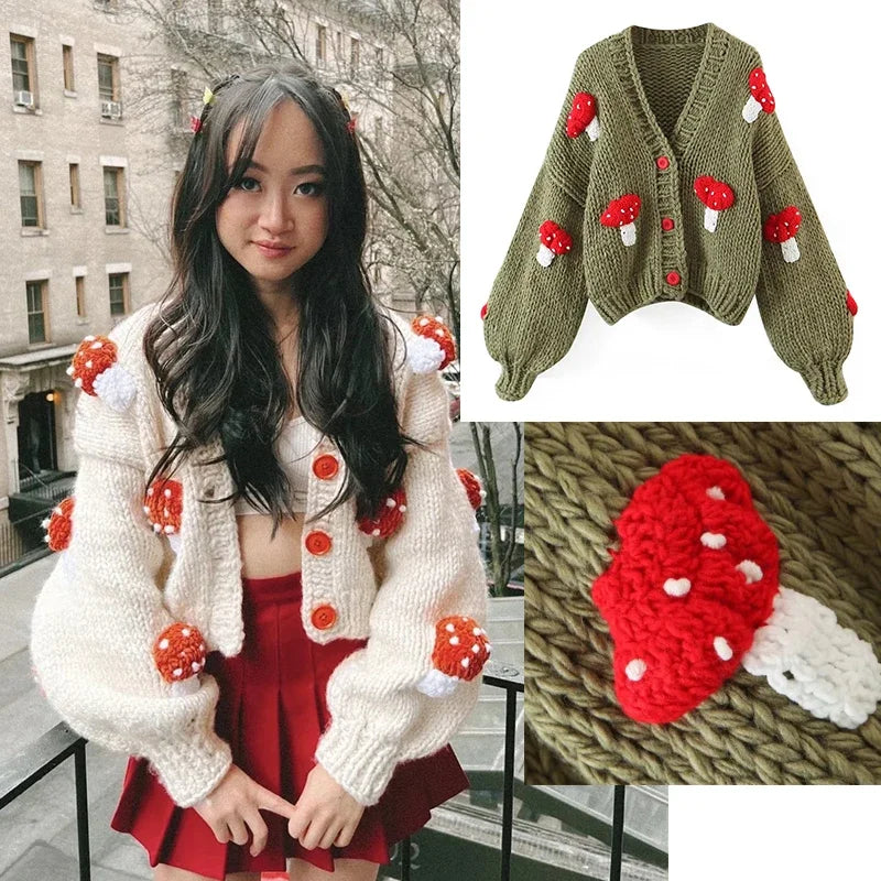 MosiMolly Cardigan Women Sweater Handmade Flower Sweater Cardigan