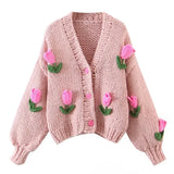 MosiMolly Cardigan Women Sweater Handmade Flower Sweater Cardigan