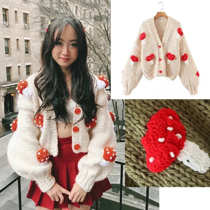 MosiMolly Cardigan Women Sweater Handmade Flower Sweater Cardigan
