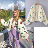 MosiMolly Cardigan Women Sweater Handmade Flower Sweater Cardigan