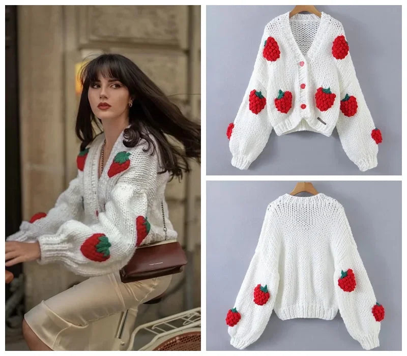 MosiMolly Cardigan Women Sweater Handmade Flower Sweater Cardigan