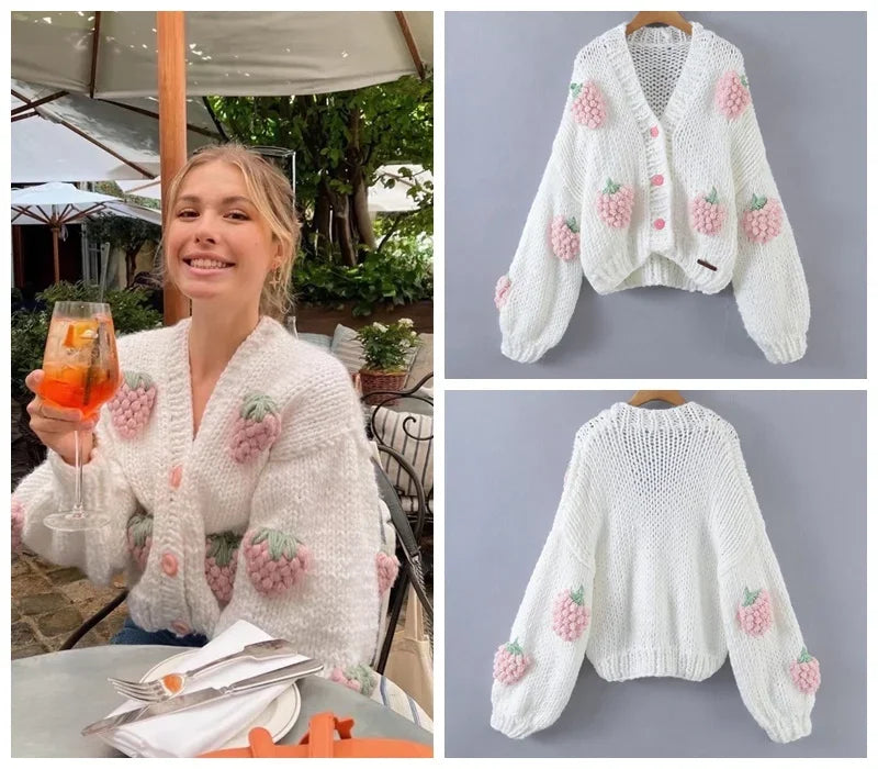 MosiMolly Cardigan Women Sweater Handmade Flower Sweater Cardigan