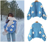 MosiMolly Cardigan Women Sweater Handmade Flower Sweater Cardigan