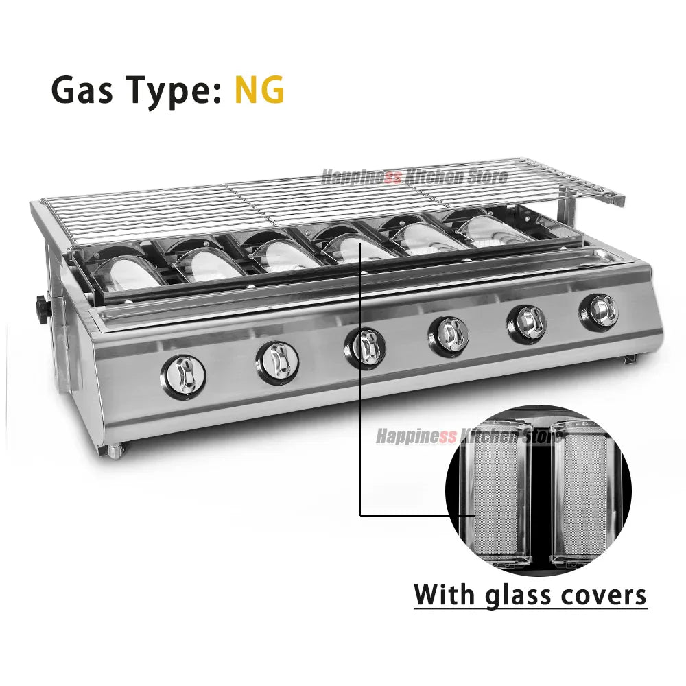 NG/LPG BBQ Grill 6 Infrared Burners Smokeless Stainless