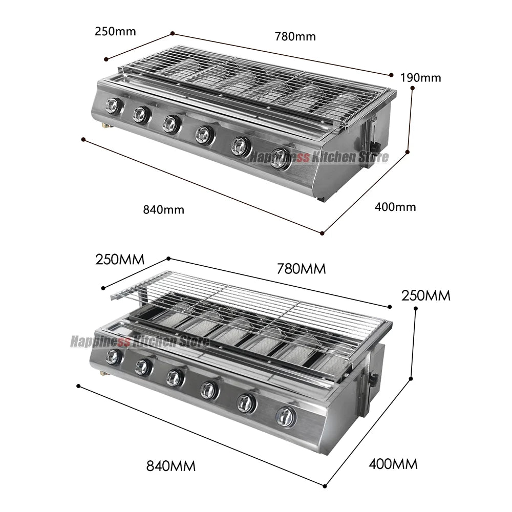 NG/LPG BBQ Grill 6 Infrared Burners Smokeless Stainless