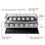 NG/LPG BBQ Grill 6 Infrared Burners Smokeless Stainless