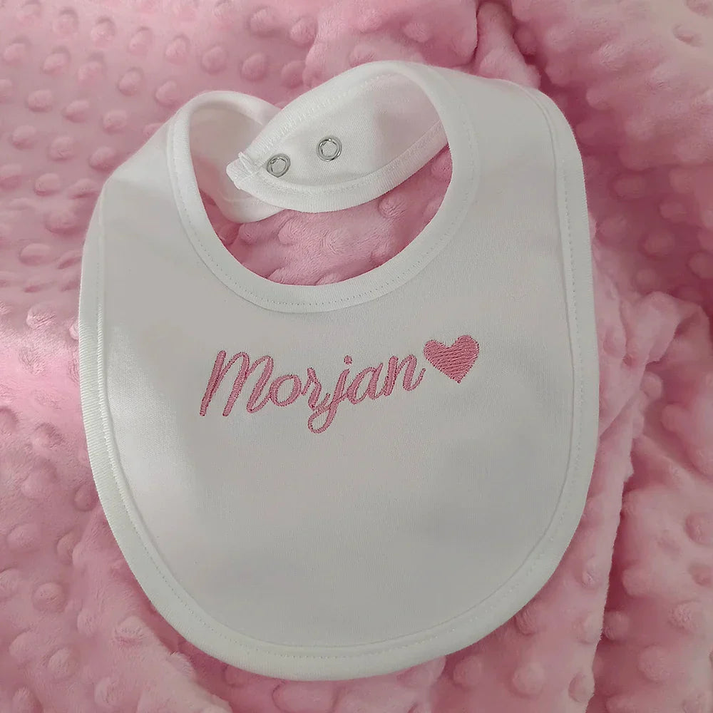 Name Personalised Baby bib 100% cotton White Newborn