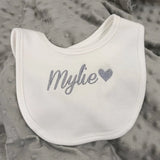 Name Personalised Baby bib 100% cotton White Newborn