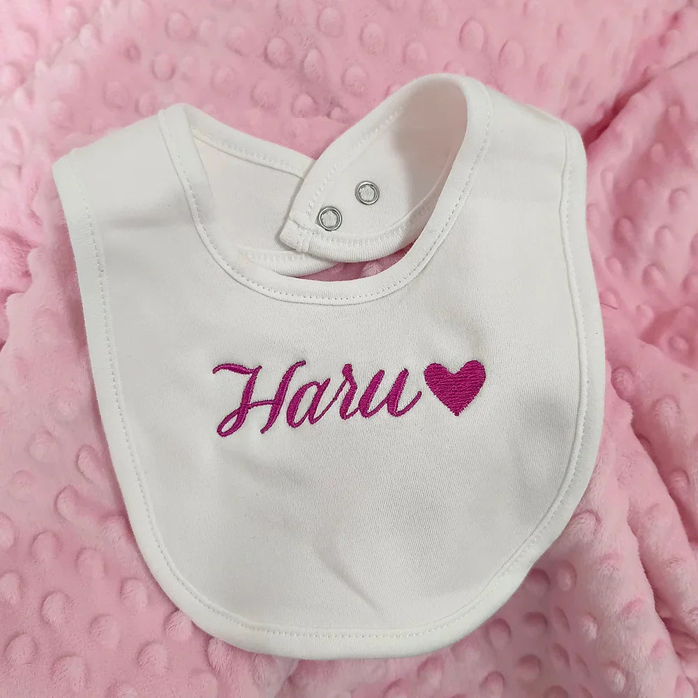 Name Personalised Baby bib 100% cotton White Newborn