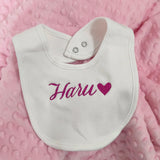 Name Personalised Baby bib 100% cotton White Newborn