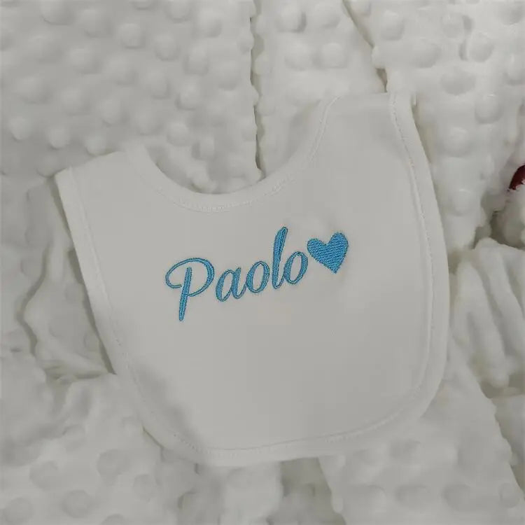 Name Personalised Baby bib 100% cotton White Newborn