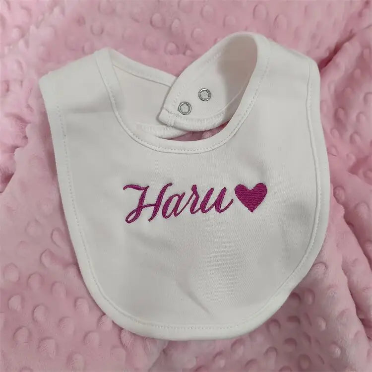 Name Personalised Baby bib 100% cotton White Newborn