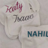 Name Personalised Baby bib 100% cotton White Newborn