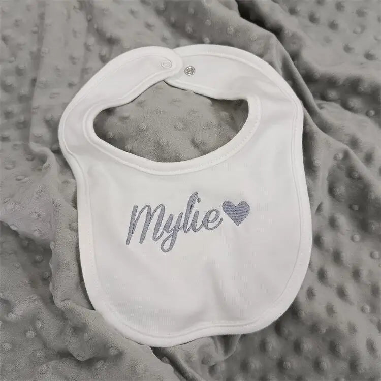 Name Personalised Baby bib 100% cotton White Newborn