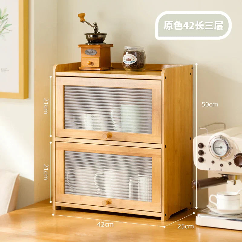 Natural Bamboo Storage Cabinets Desktop Dustproof Kitchen Cabinets