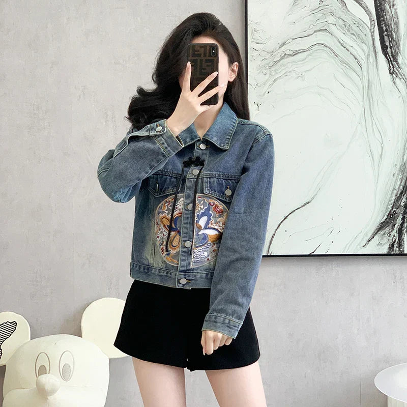 New 2024 Spring Denim Jacket Women Chinese Style