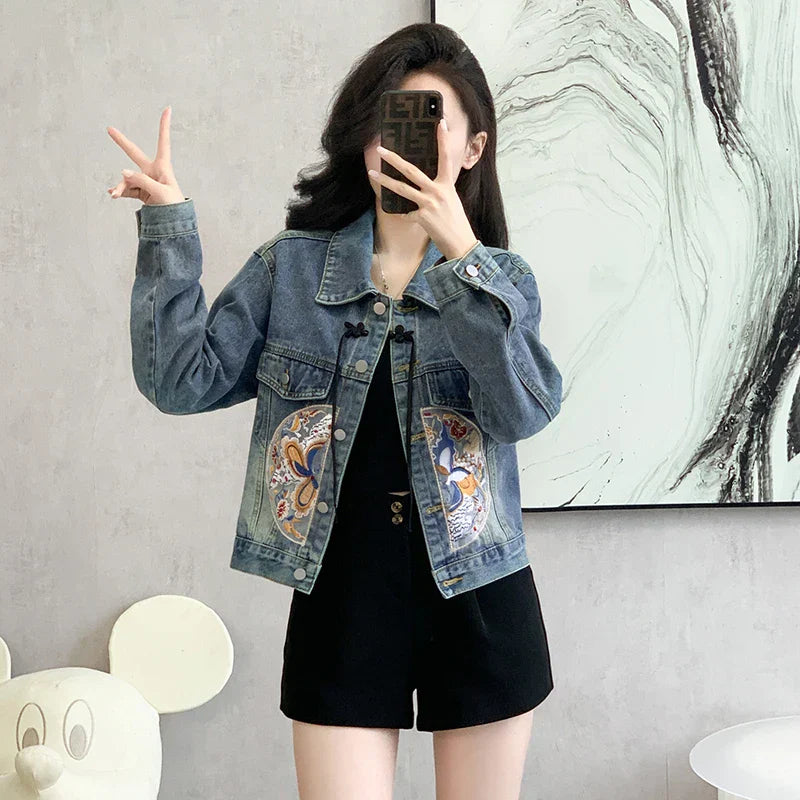 New 2024 Spring Denim Jacket Women Chinese Style