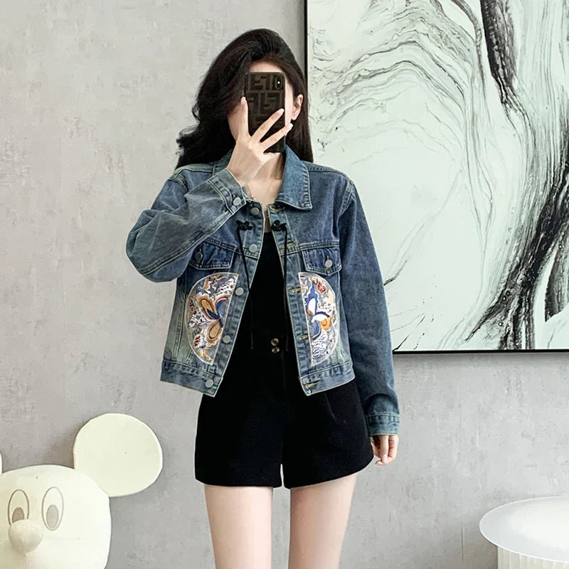 New 2024 Spring Denim Jacket Women Chinese Style