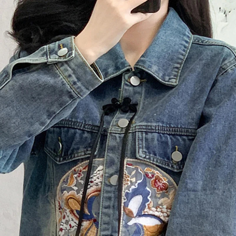 New 2024 Spring Denim Jacket Women Chinese Style