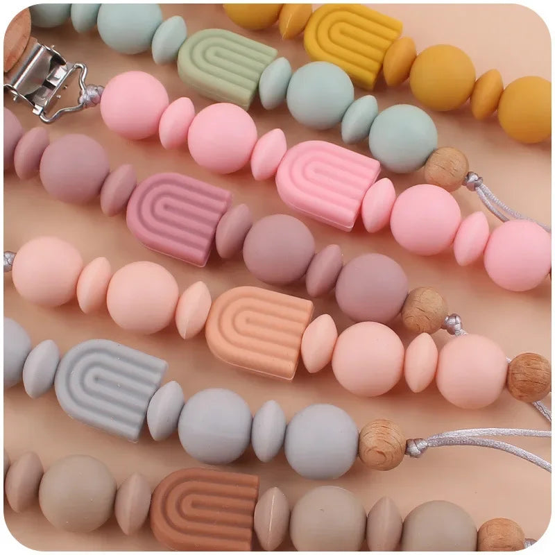 New Baby Pacifier Clip Chain Silicone Beads Rainbow