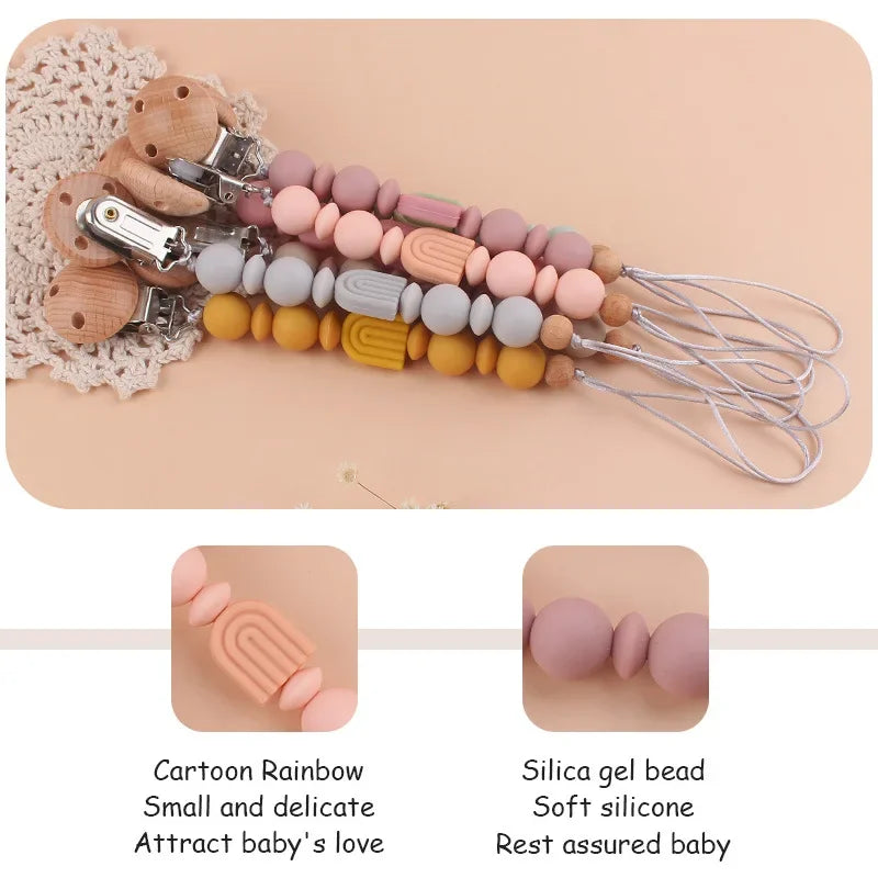 New Baby Pacifier Clip Chain Silicone Beads Rainbow
