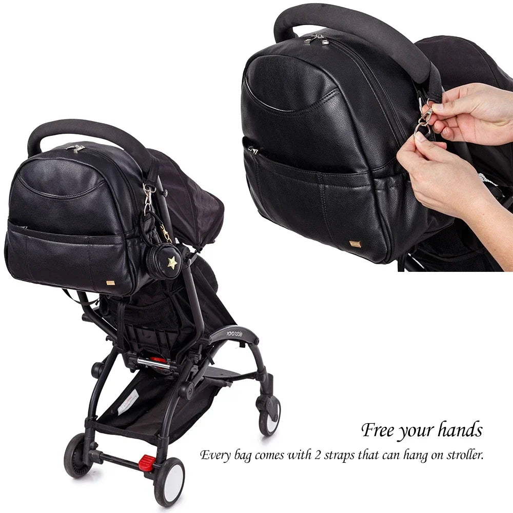 New Fashion PU Black Diaper Backpack for Baby